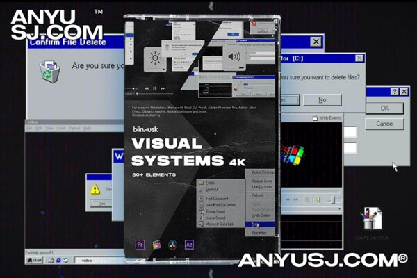 4K视频-80+复古Windows98/Mac电脑窗口边框对话框+音效套装Blindusk Visual Systems-第3712期-
