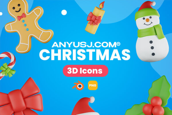 20款3D圣诞节趣味卡通插画图标PNG免扣/Blender模型设计套装Christmas 3D icons-第3794期-