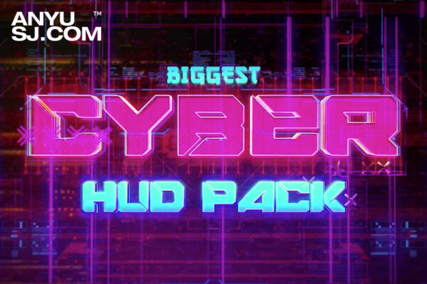潮流赛博朋克科幻信号损坏文字标题HUD元素新媒体电商海报AE视频模板 Cyberpunk Videohive – Biggest CYBER HUD Pack -第1040期-
