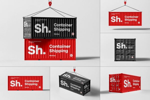 6款海运集装箱户外广告外观设计展示PSD样机组合Shipping Container Mock-up