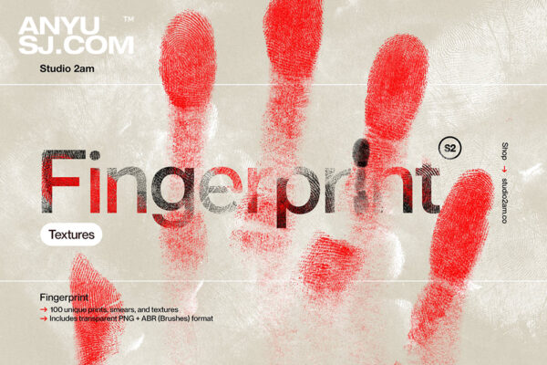 100款创意高清指纹手掌手指掌印污迹纹理复古扫描PNG免扣元素PS笔刷设计套装Fingerprint by Studio 2am-第3797期-