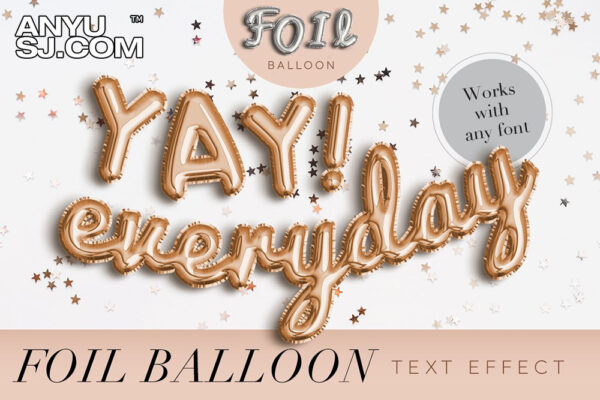 逼真金属箔纸气球文字效果标题Logo设计PS文本样式模板 Foil Balloon Text Effect-第1043期-