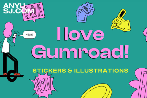 96款复古趣味卡通图标logo贴纸FIG插画图形设计套装I love Gumroad – Stickers & Illustrations
