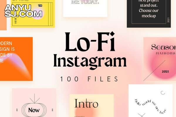 25款复古炫彩渐变弥散光新媒体电商海报排版详情公众号推文PS设计模板素材 Lo Fi Instagram social template-第1042期-