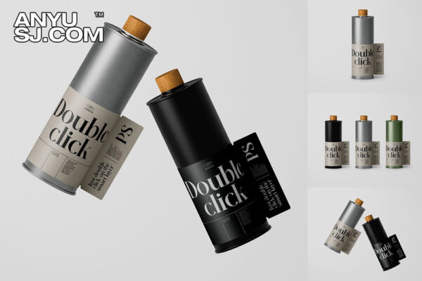 2款质感金属瓶包装瓶标签设计展示PSD样机Metal Bottle Mockup