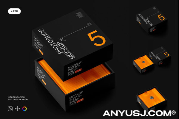 4款极简质感纸盒包装盒天地盒礼盒品牌VI设计展示PSD样机Paper Box Mockup Set