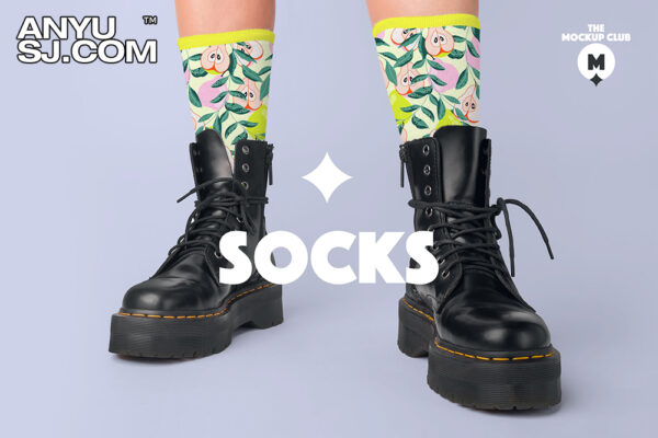 时尚长装袜子马丁靴皮靴印花图案设计贴图样机模板合集 SOCKS MOCKUP SET