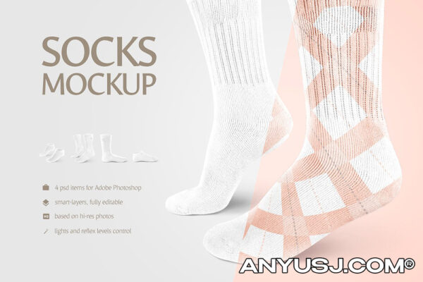 质感针织长筒袜子印花设计展示样机模板 Socks Mockup