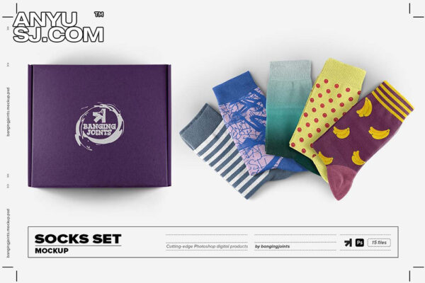 15款干净极简长袜袜子纸盒飞机盒包装印花设计展示PSD套装Socks Set Mockup