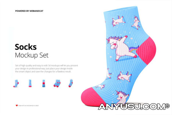 5款高质量袜子印花设计预览图样机模板 Socks 3d Mockup