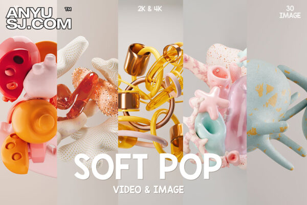 40款动态3D艺术动力学抽象几何软体背景图片+动画视频素材套装Soft Pop video & image-第3771期-
