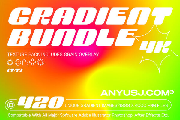 420款Y2K复古炫彩渐变弥散光抽象颗粒艺术平面背景设计包Y2K Gradient Backgrounds Pack-第3709期-