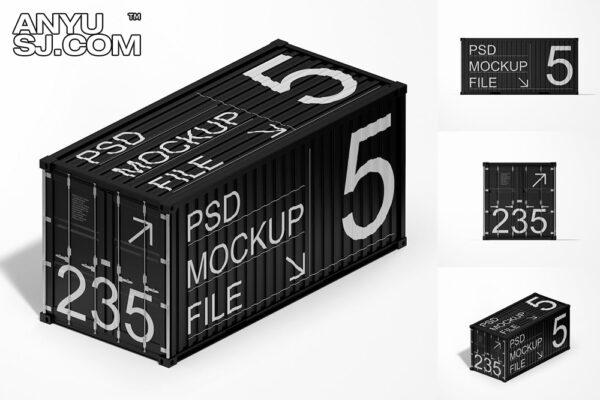 3款质感集装箱外观设计展示PSD样机Cargo Container Mockup Set
