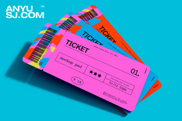 质感堆叠门票通行证设计展示PSD样机Tickets Pass Mockup
