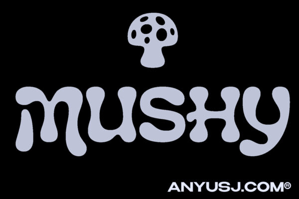 5款复古Y2K蘑菇趣味可爱液态融化连体海报排版标题logo徽标手写装饰西文Mushy-第3939期-
