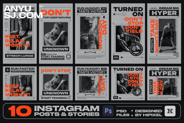 10款体育竞技运动主题极简电商自媒体公众号海报排版设计模板10 Sport Modern Instagram Posts & Stories-第3868期-