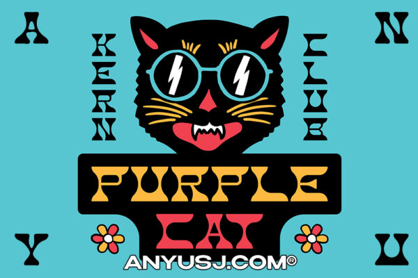 5款美式复古趣味卡通逆反差海报标题徽标logo排版装饰西文字体Purple Cat Font-第3910期-