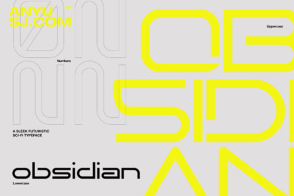 未来科技科幻赛博机能极简海报标题logo徽标排版抽象无衬线西文字体Obsidian Font-第3663期-