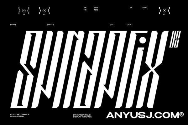 未来现代几何创意浓缩科技赛博朋克抽象艺术海报标题排版logo无衬线装饰西文字体Synaptix-第3976期-