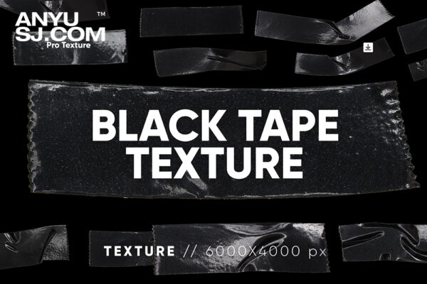 20款创意复古黑色不透明塑料胶带撕裂做旧艺术PNG背景肌理20 Black Tape Texture HQ-第3900期-