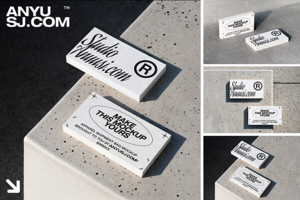 3水泥工业风质感卡片名片设计作品贴图PS样机场景组合3 business card mockups