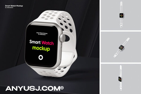 4款高质量极简Apple Watch智能手表屏幕界面UI设计展示样机Apple Watch Mockup