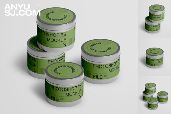 3款化妆品护肤品塑料罐设计展示样机Cosmetic Tin Jar Mockup Set