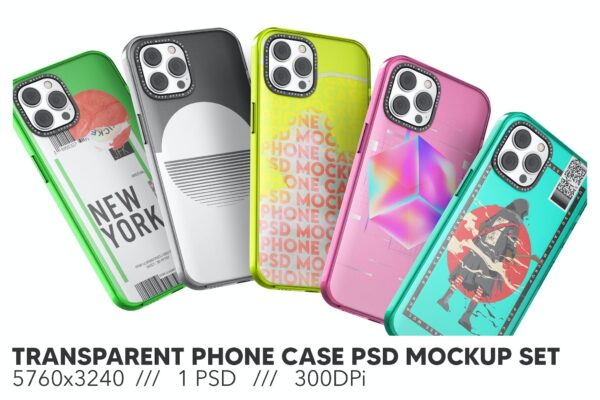 透明塑料Iphone手机壳宽边框PSD样机Transparent Phone Case PSD Mockup Set