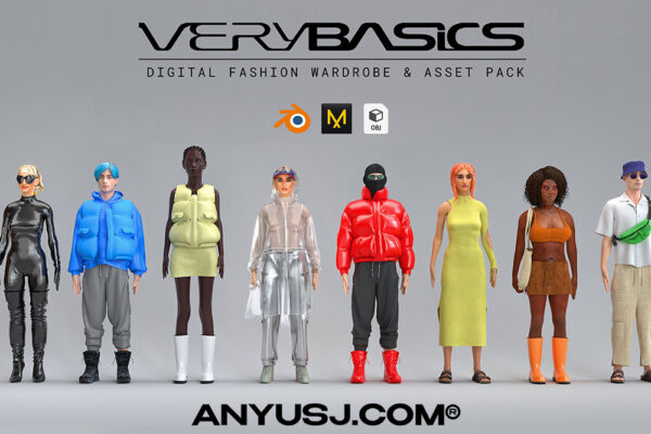 150+3D虚拟数字时尚服装上衣下装包袋鞋子帽子服饰人物Blender/OBJ模型材质套装Digital Fashion VERYBASICS – VirtualWardrobe & Asset Pack (Blender & Marvelous Designer)-第3872期-