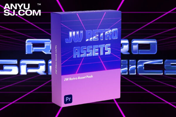 PR模板-39款复古蒸汽波像素VHS街机动态图形设计模板+LUTS字体Jamie Windsor – JW Retro Assets Pack-第3891期-
