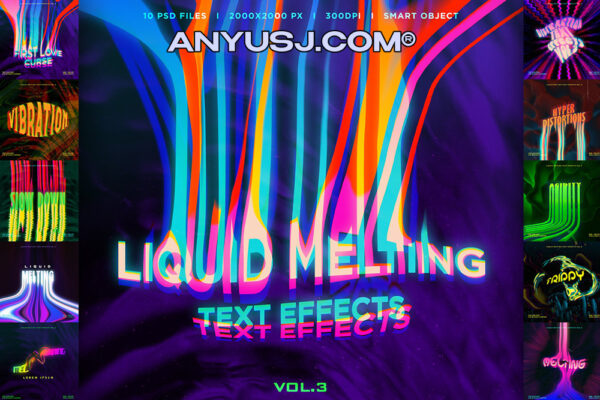 10款文字logo艺术流体融化液化未来科幻海报标题设计特效PSD样机套装Liquid Melting Text Effects Vol.3-3985期-