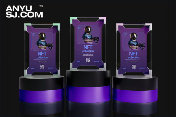 透明玻璃亚克力水晶NFT作品数字虚拟产品摆台卡展示样机NFT Mockup