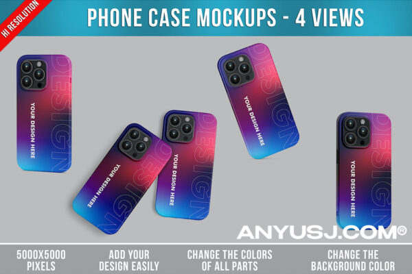 4款极简质感手机壳样机Phone Case Mockups