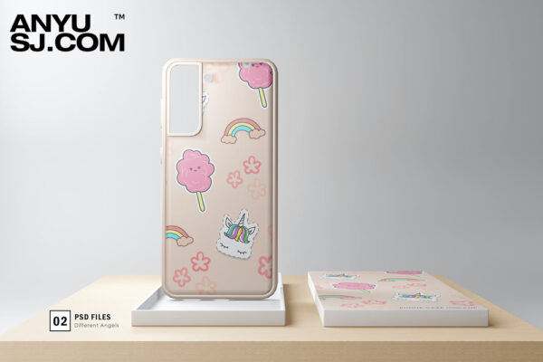 2款极简安卓手机壳包装盒纸盒设计展示样机Phone Case & Box Mockups