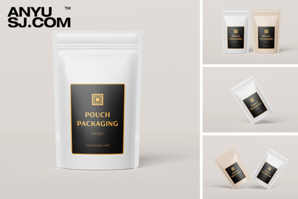 5款塑料袋食品自封袋包装袋咖啡袋设计展示样机Plastic Pouch Mockup