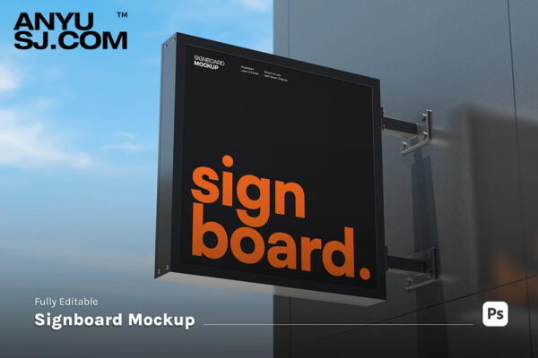 极简质感标志logo设计展示招牌灯牌店招样机Signage Mockup