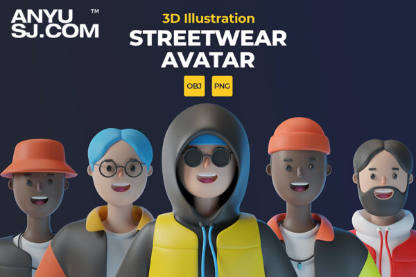 20款3D 渲染卡通青年头像人物IP角色街头服饰头像插图Streetwear Avatar 3D Illustration