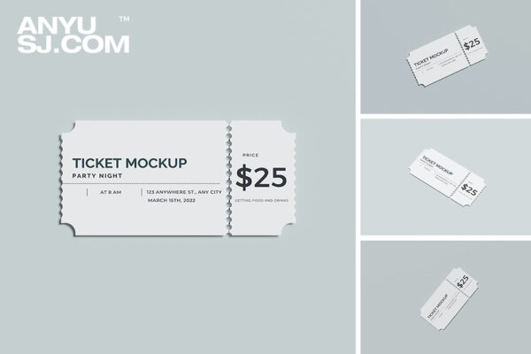 4款极简纸张门票票据设计展示PSD样机Ticket Mockup