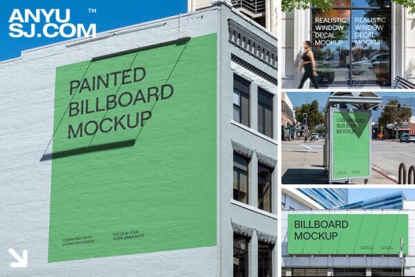 8款极简真实城市街拍灯箱海报招贴广告牌设计作品PSD样机组合Urban City Billboard Mockups