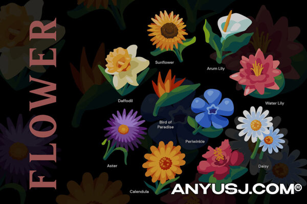10款手绘春季花卉花朵AI矢量插画源文件Flower