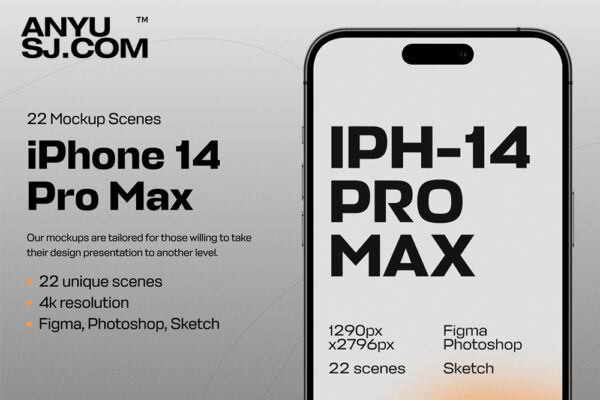 22款苹果iPhone 14 Pro Max手机多色彩APP界面UI设计展示PSD样机套装iPhone 14 Pro Max Mockups-第3899期-