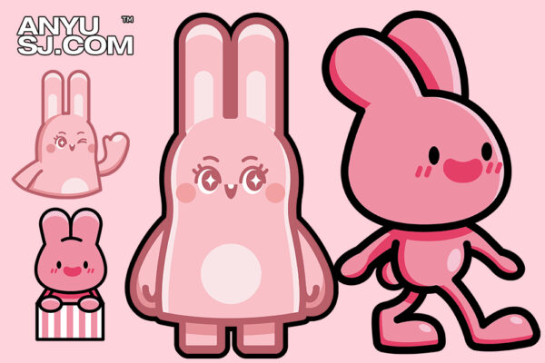 2套新年兔年可爱趣味卡通手绘兔子多视角插画角色IP设计lovely bunny