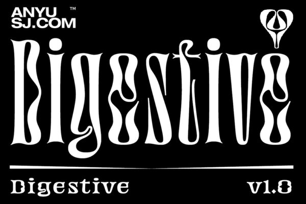 艺术扭曲流体抽象艺术海报标题排版logo装饰衬线西文字体Digestive-第4046期-