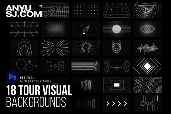 54款赛博朋克DJ未来科幻科技HUD音乐舞台可视化视觉图形几何抽象背景设计套装Tour Visual Backgrounds-第4094期-