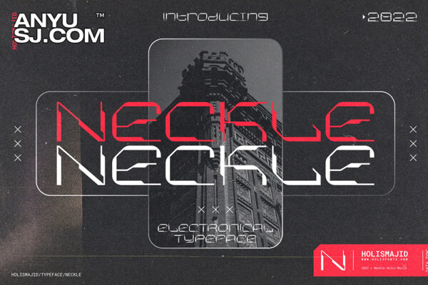 未来赛博科技人工智能机甲科幻海报排版标题logo装饰西文字体Neckle Typeface Tech-第4110期-