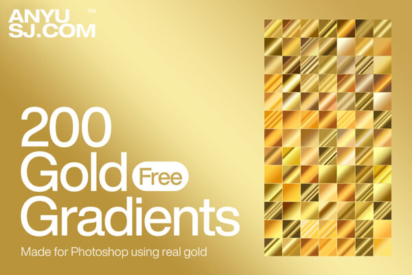 200款可商用优雅黄金金色PS渐变预设GRD文件设计套装200 Gold Photoshop Gradients