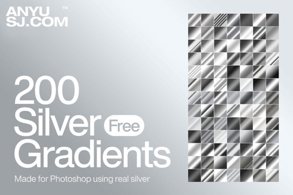 200款可商用银色金属色铁光泽PS渐变预设GRD文件设计套装200 Sliver Photoshop Gradients