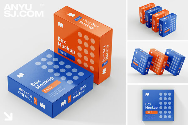 6款可商用极简质感纸盒包装盒正方形包装PSD样机box mockup