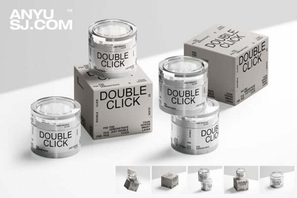 6款极简化妆品透明亚克力塑料罐包装盒纸盒外包装设计展示PSD样机Cosmetic Jar and Box Mockup Set
