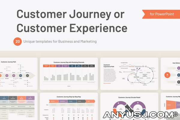 20款客户体验数据展示旅行几何分布图循环模型流程图PPT幻灯片模板Customer Journey CJM PowerPoint
